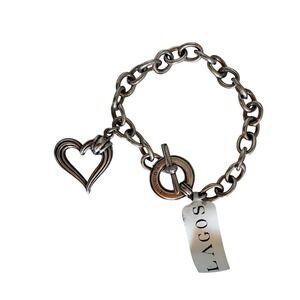 Lagos Sterling Silver 925 Open Heart Charm Link Toggle Bracelet 7.75" NEW